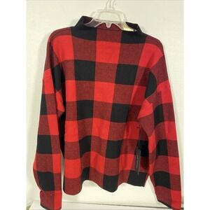 NWT Rachael‎ Zoe Xl Mock Turtle Neck Red/Black Plaid Pullover Sweater Y1